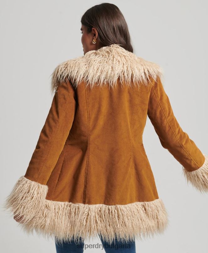 Superdry облекло N00H3737 кафяво Жени афганистанско палто с подплата от изкуствена кожа