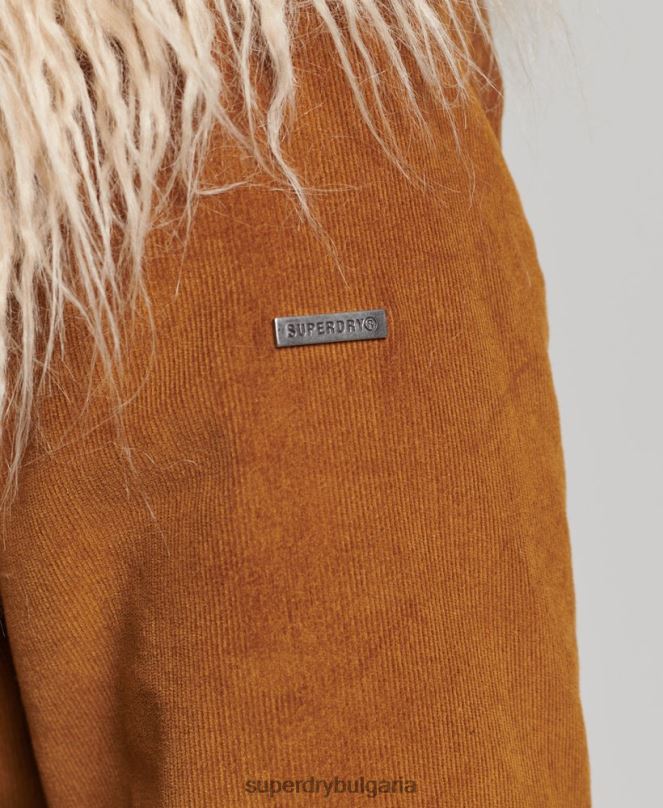 Superdry облекло N00H3737 кафяво Жени афганистанско палто с подплата от изкуствена кожа