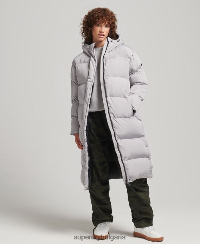 Superdry облекло N00H3743 светло сив Жени пухено палто с парагади и качулка