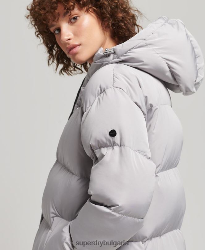 Superdry облекло N00H3743 светло сив Жени пухено палто с парагади и качулка
