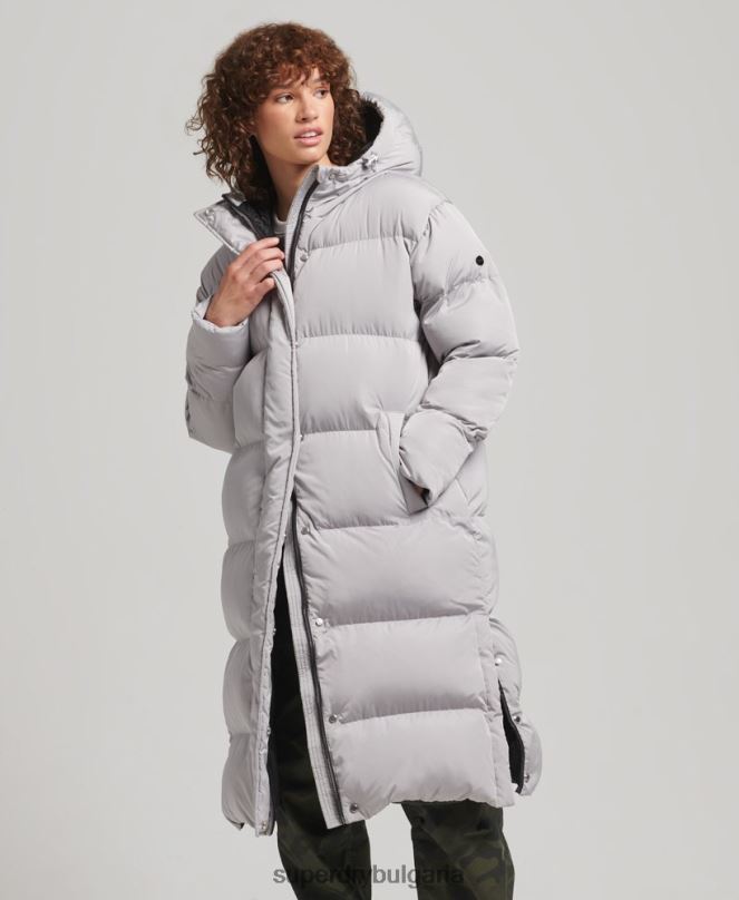 Superdry облекло N00H3743 светло сив Жени пухено палто с парагади и качулка
