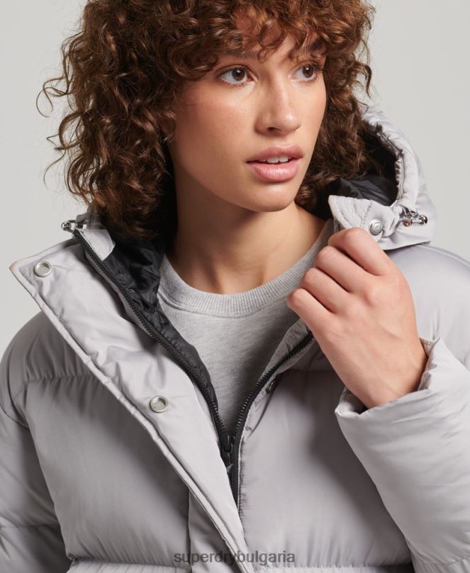 Superdry облекло N00H3743 светло сив Жени пухено палто с парагади и качулка