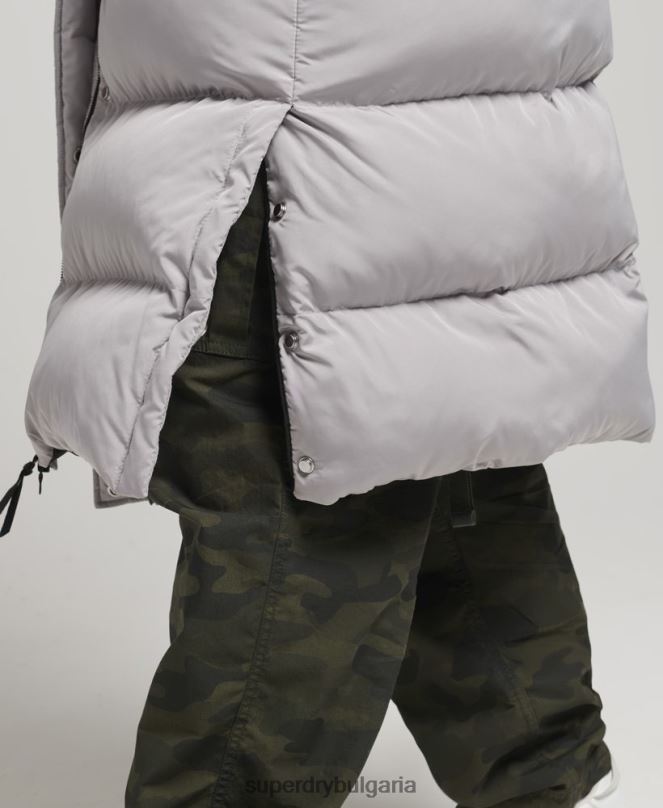 Superdry облекло N00H3743 светло сив Жени пухено палто с парагади и качулка