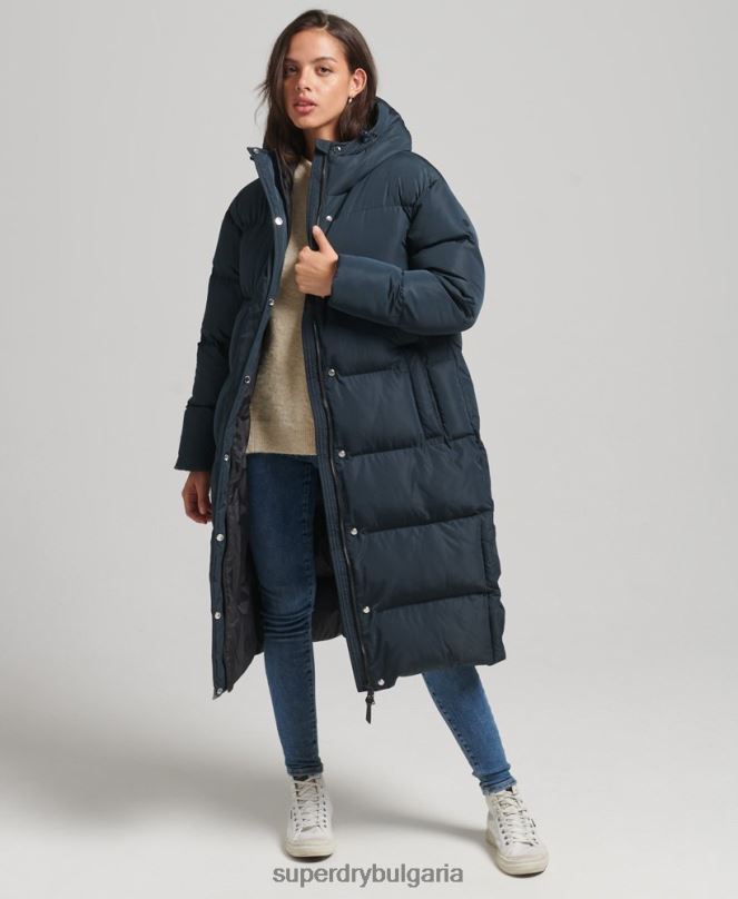 Superdry облекло N00H3744 военноморски флот Жени пухено палто с парагади и качулка