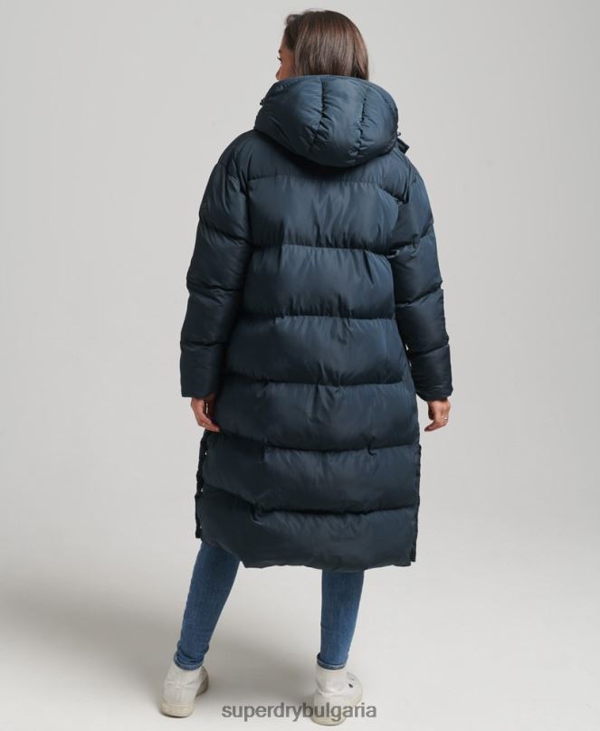 Superdry облекло N00H3744 военноморски флот Жени пухено палто с парагади и качулка