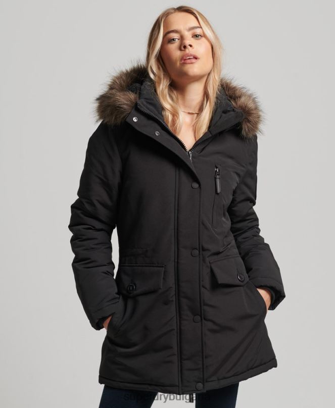 Superdry облекло N00H3762 черен Жени палто парка от изкуствена кожа с качулка