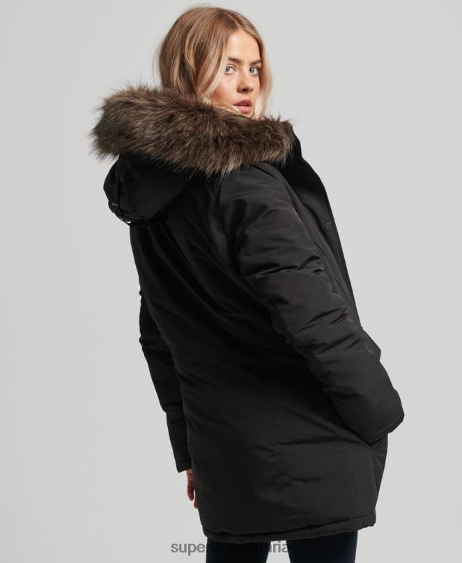 Superdry облекло N00H3762 черен Жени палто парка от изкуствена кожа с качулка