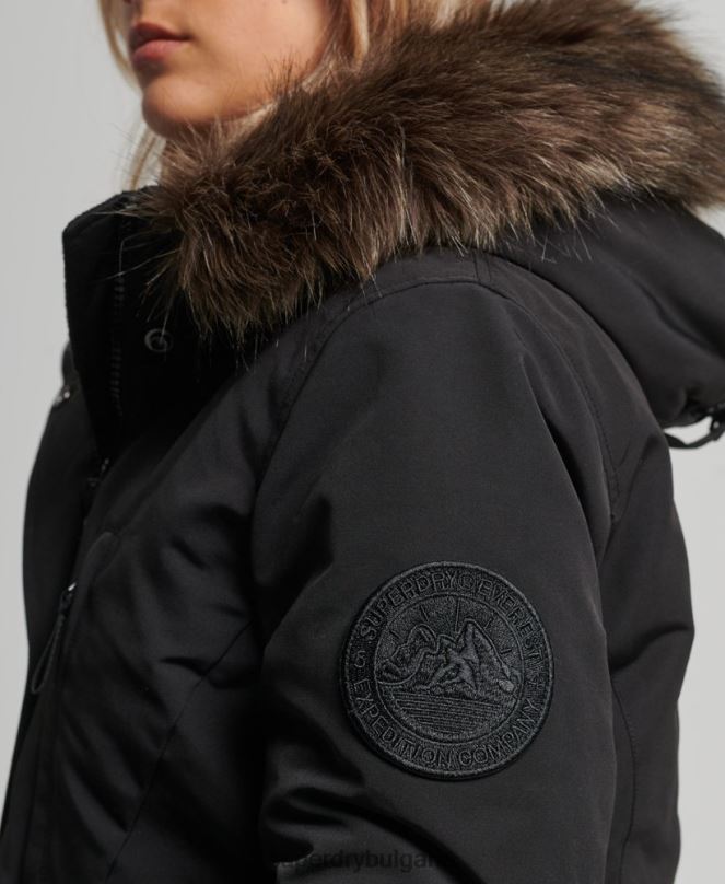 Superdry облекло N00H3762 черен Жени палто парка от изкуствена кожа с качулка