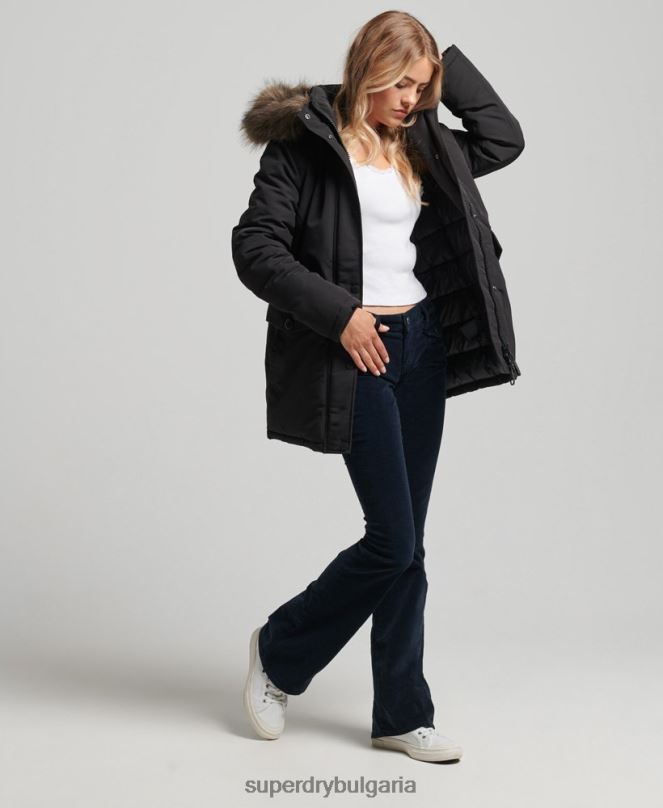 Superdry облекло N00H3762 черен Жени палто парка от изкуствена кожа с качулка