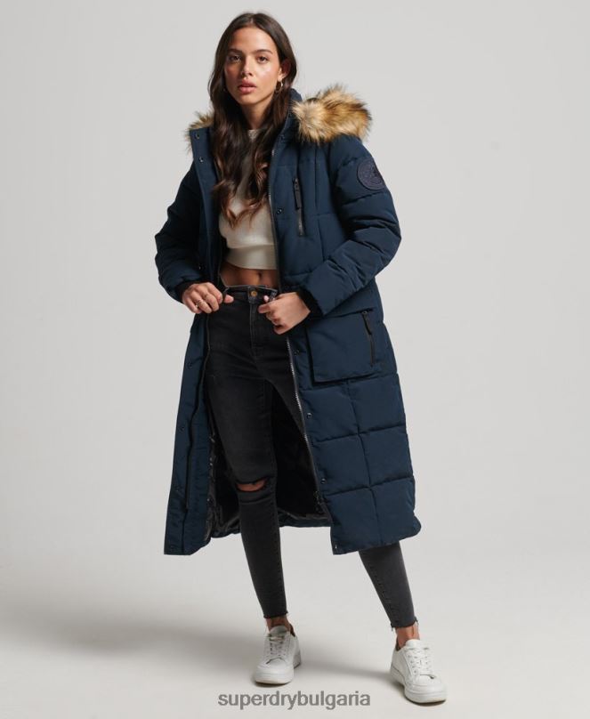 Superdry облекло N00H3764 военноморски флот Жени палто everest с парагади от изкуствена кожа