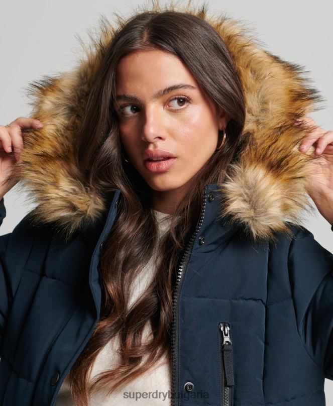 Superdry облекло N00H3764 военноморски флот Жени палто everest с парагади от изкуствена кожа