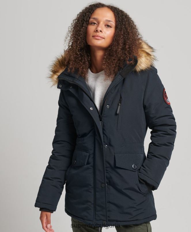 Superdry облекло N00H3771 военноморски флот Жени палто парка от изкуствена кожа с качулка