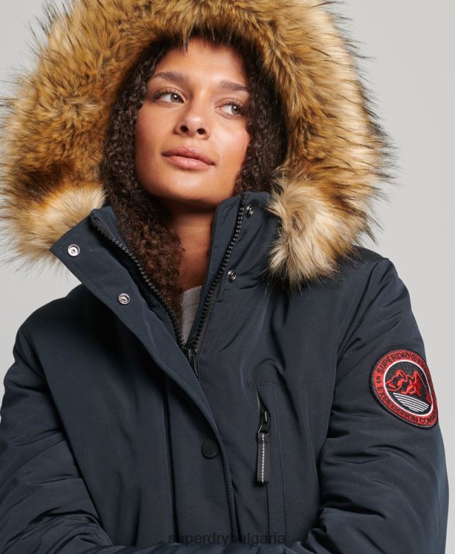 Superdry облекло N00H3771 военноморски флот Жени палто парка от изкуствена кожа с качулка