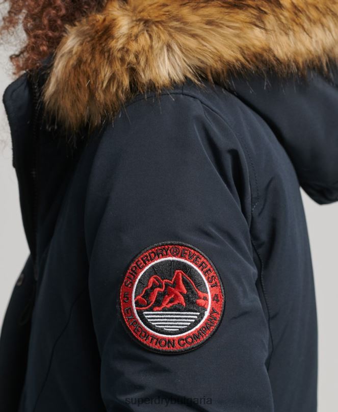 Superdry облекло N00H3771 военноморски флот Жени палто парка от изкуствена кожа с качулка