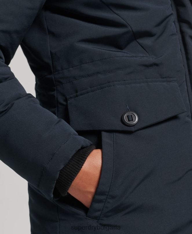 Superdry облекло N00H3771 военноморски флот Жени палто парка от изкуствена кожа с качулка