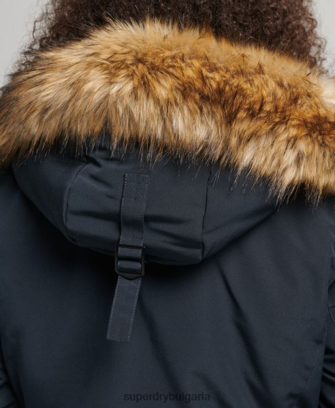 Superdry облекло N00H3771 военноморски флот Жени палто парка от изкуствена кожа с качулка