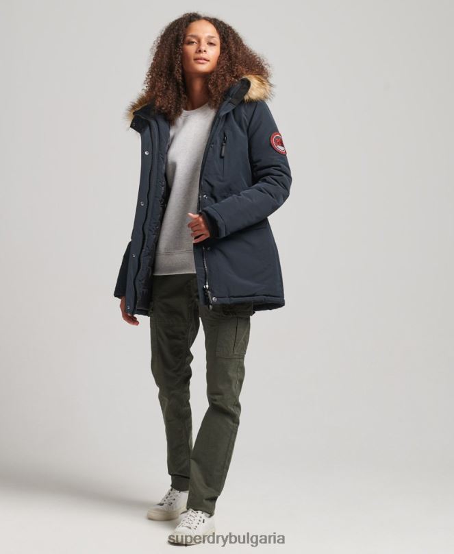 Superdry облекло N00H3771 военноморски флот Жени палто парка от изкуствена кожа с качулка