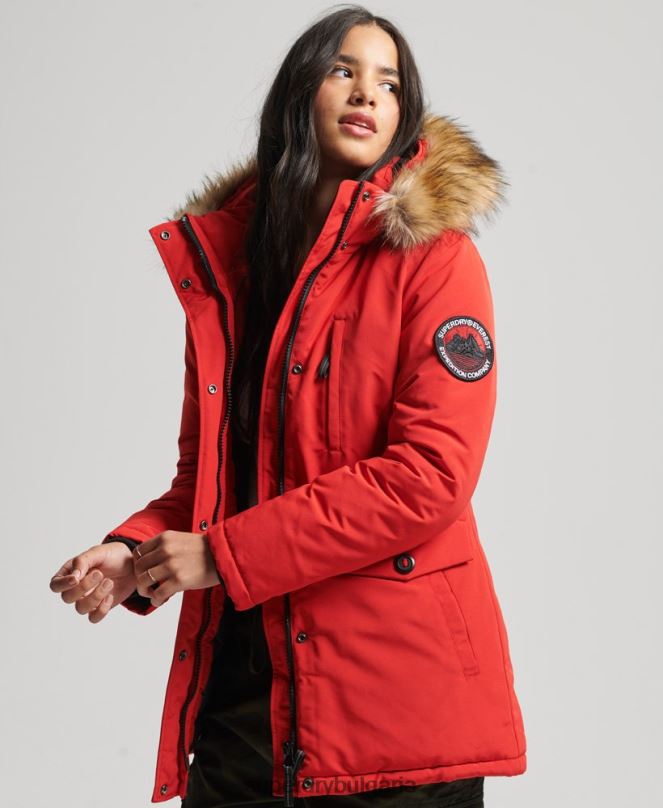 Superdry облекло N00H3772 червен Жени палто парка от изкуствена кожа с качулка