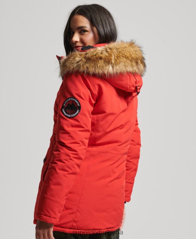 Superdry облекло N00H3772 червен Жени палто парка от изкуствена кожа с качулка