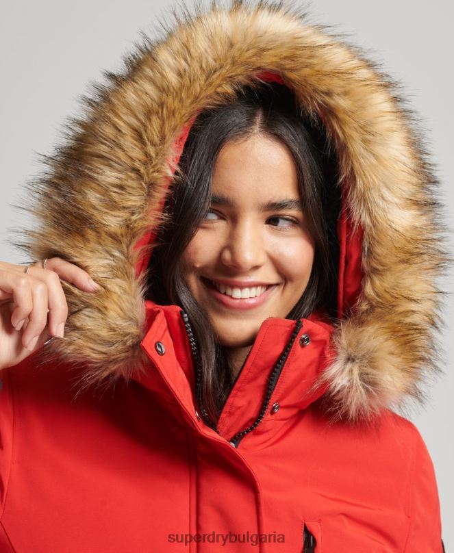 Superdry облекло N00H3772 червен Жени палто парка от изкуствена кожа с качулка