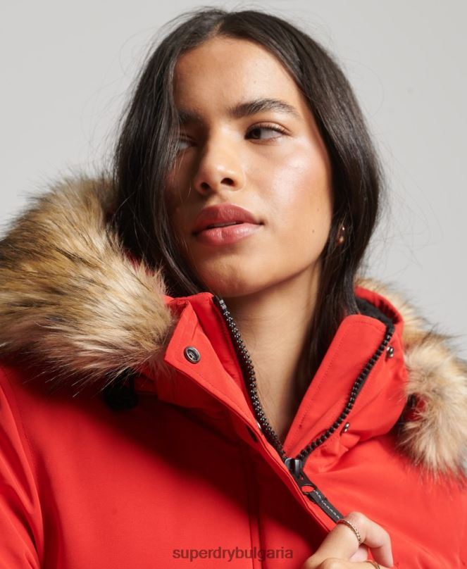 Superdry облекло N00H3772 червен Жени палто парка от изкуствена кожа с качулка