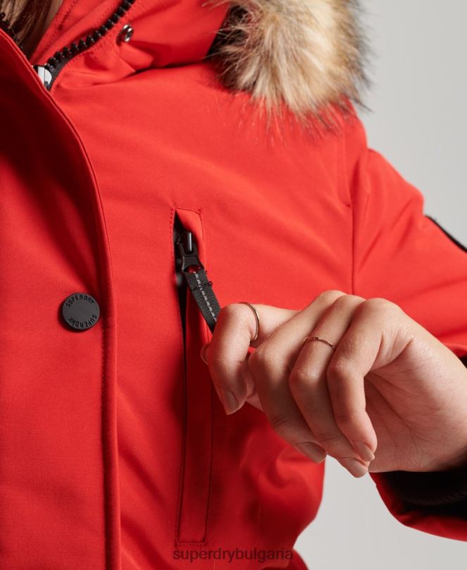 Superdry облекло N00H3772 червен Жени палто парка от изкуствена кожа с качулка