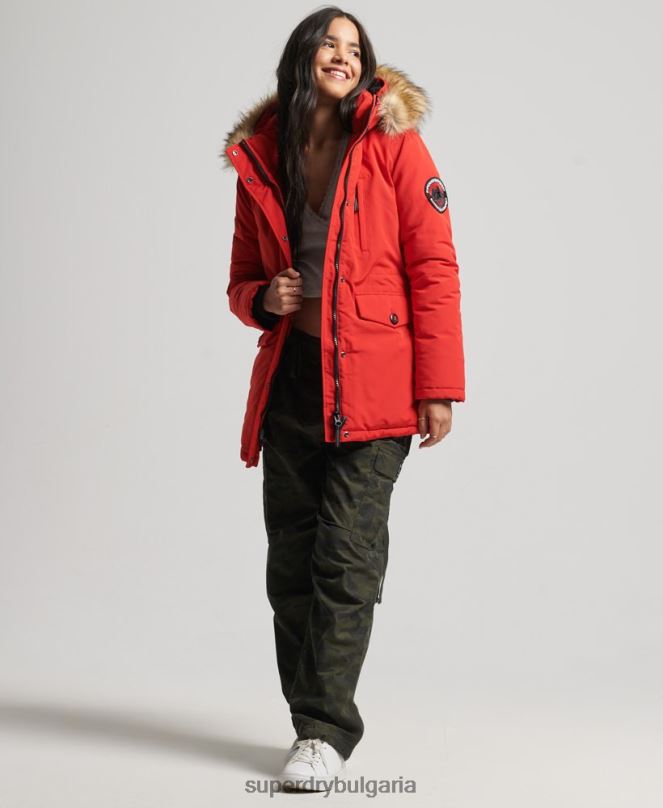 Superdry облекло N00H3772 червен Жени палто парка от изкуствена кожа с качулка