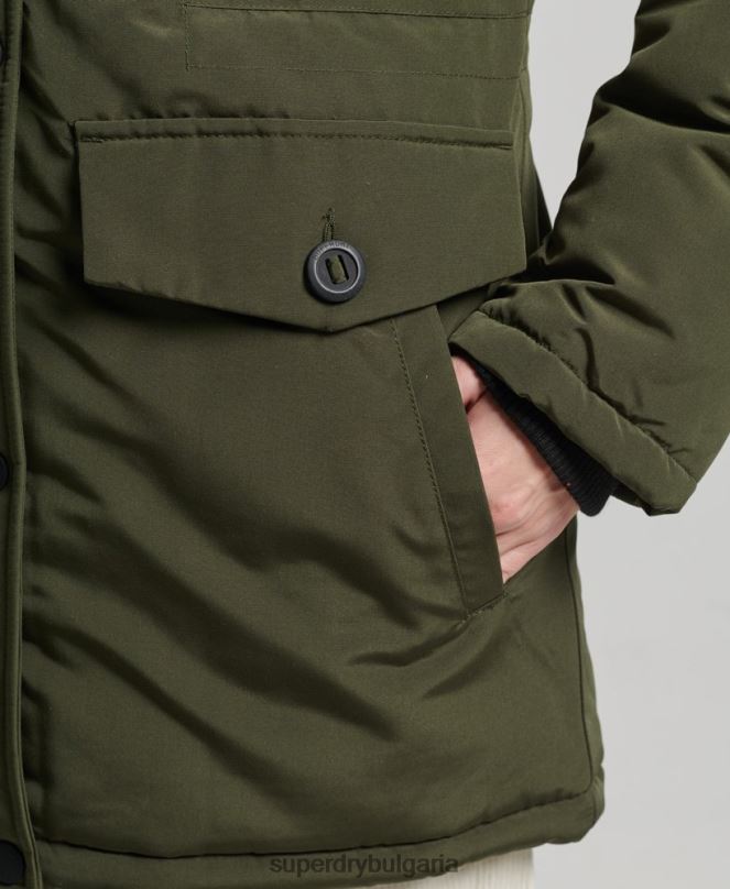 Superdry облекло N00H3773 каки Жени палто парка от изкуствена кожа с качулка