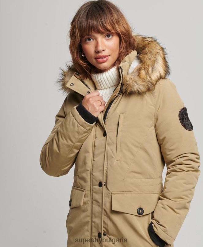 Superdry облекло N00H3774 кафяво Жени палто парка от изкуствена кожа с качулка