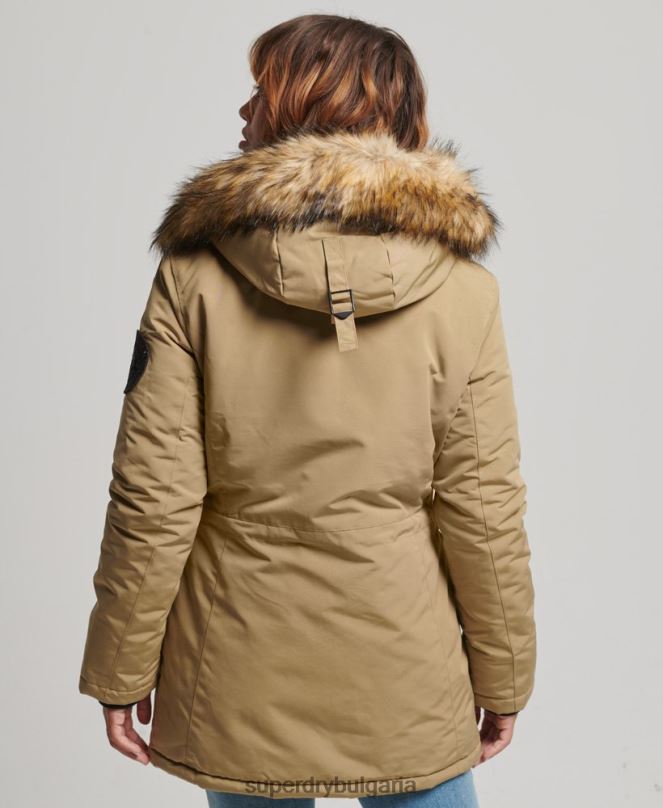Superdry облекло N00H3774 кафяво Жени палто парка от изкуствена кожа с качулка