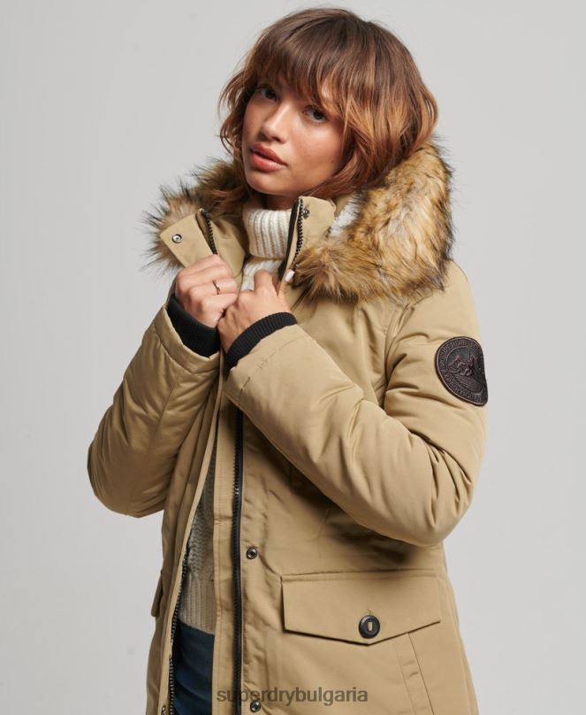 Superdry облекло N00H3774 кафяво Жени палто парка от изкуствена кожа с качулка