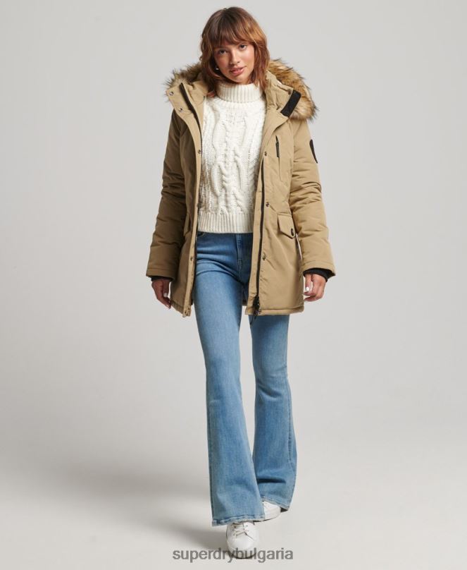 Superdry облекло N00H3774 кафяво Жени палто парка от изкуствена кожа с качулка