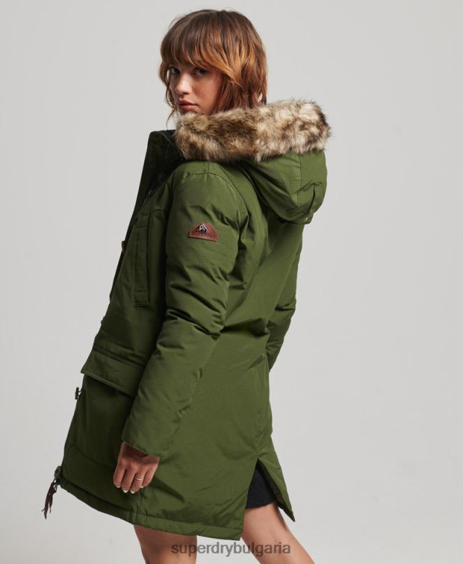 Superdry облекло N00H3775 зелено Жени палто парка с качулка от изкуствена кожа