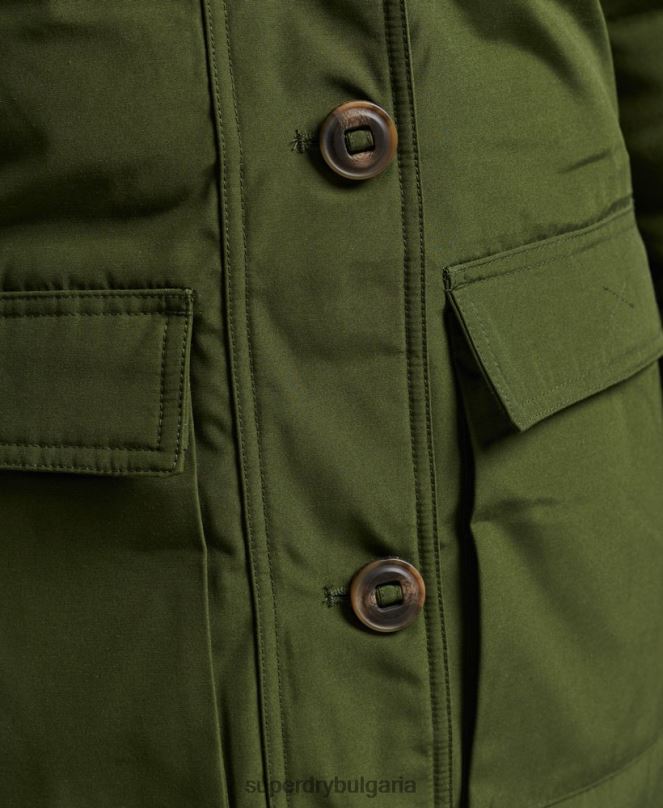 Superdry облекло N00H3775 зелено Жени палто парка с качулка от изкуствена кожа