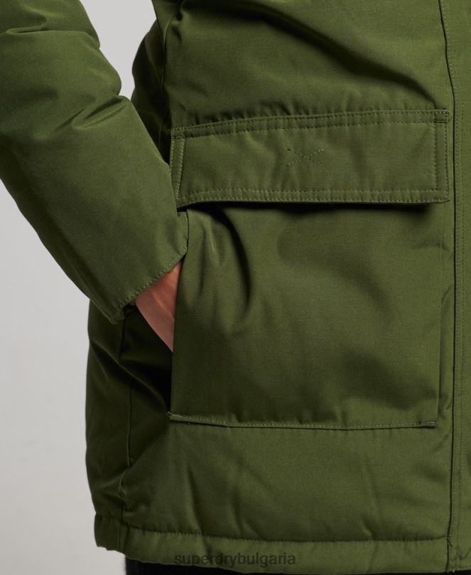 Superdry облекло N00H3775 зелено Жени палто парка с качулка от изкуствена кожа