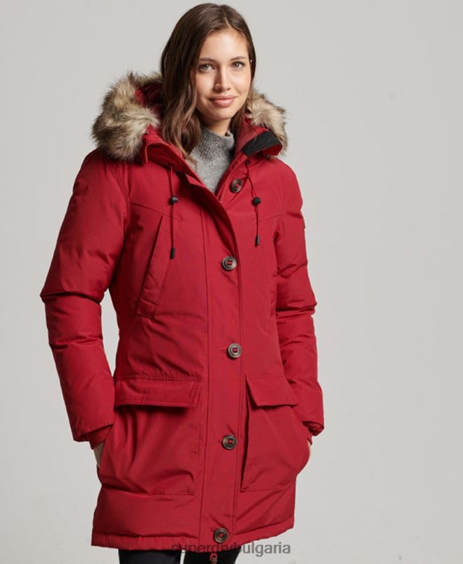 Superdry облекло N00H3776 червен Жени палто парка с качулка от изкуствена кожа