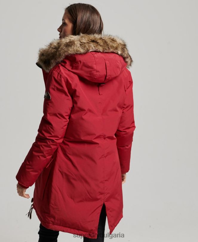 Superdry облекло N00H3776 червен Жени палто парка с качулка от изкуствена кожа