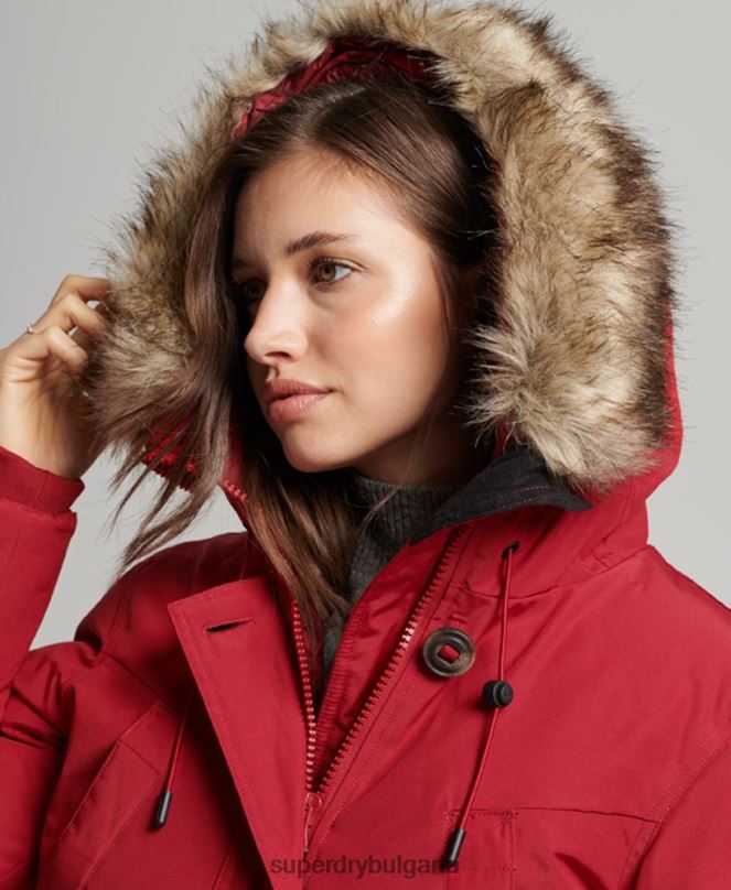 Superdry облекло N00H3776 червен Жени палто парка с качулка от изкуствена кожа