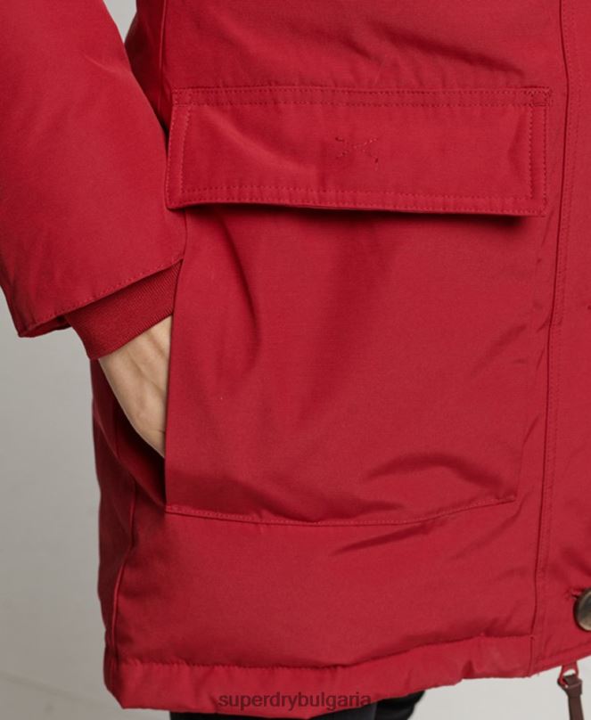 Superdry облекло N00H3776 червен Жени палто парка с качулка от изкуствена кожа