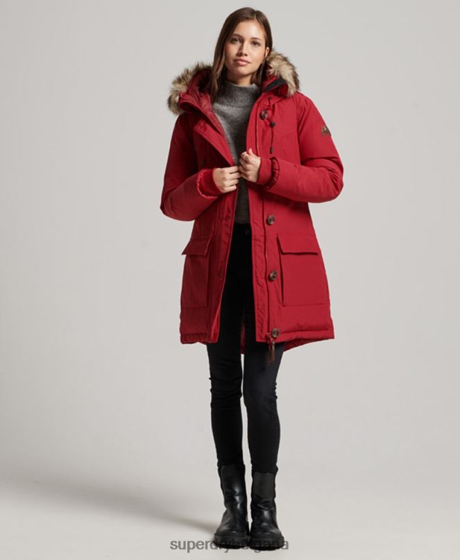 Superdry облекло N00H3776 червен Жени палто парка с качулка от изкуствена кожа