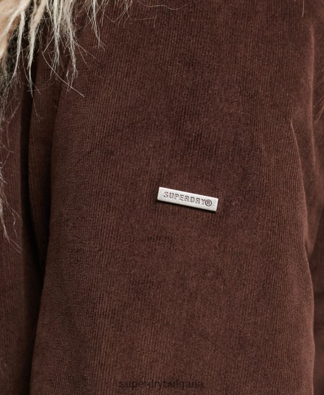 Superdry облекло N00H3813 кафяво Жени афганистанско палто, подплатено с изкуствена кожа