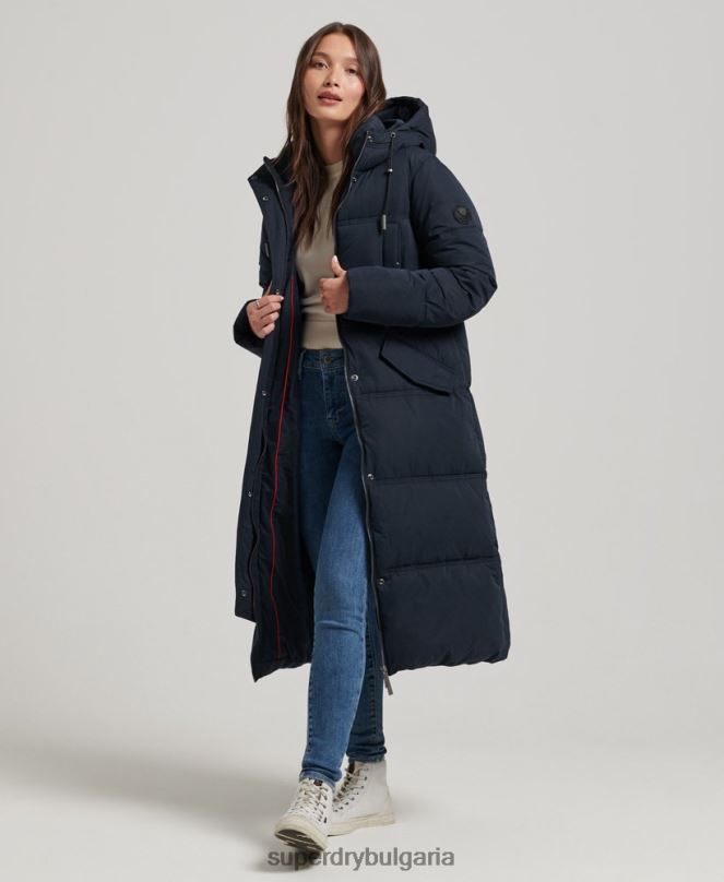 Superdry облекло N00H3814 военноморски флот Жени микрофибърно палто с качулка