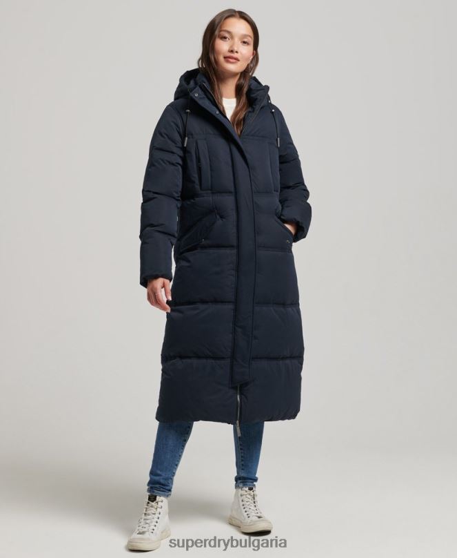 Superdry облекло N00H3814 военноморски флот Жени микрофибърно палто с качулка