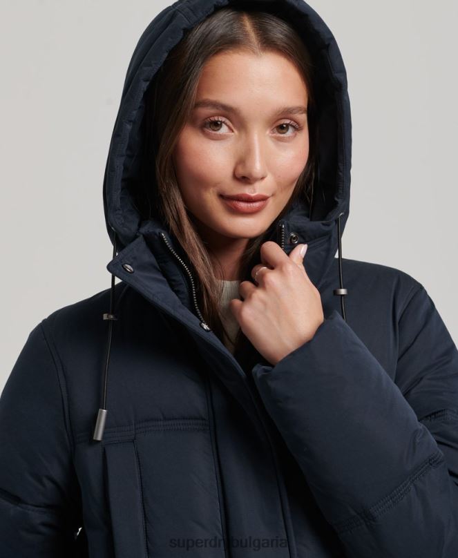 Superdry облекло N00H3814 военноморски флот Жени микрофибърно палто с качулка