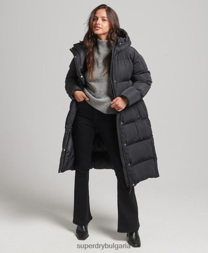 Superdry облекло N00H3815 черен Жени пухено палто с парагади и качулка
