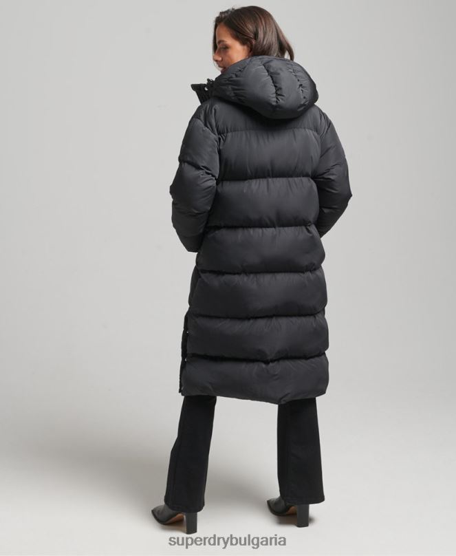 Superdry облекло N00H3815 черен Жени пухено палто с парагади и качулка