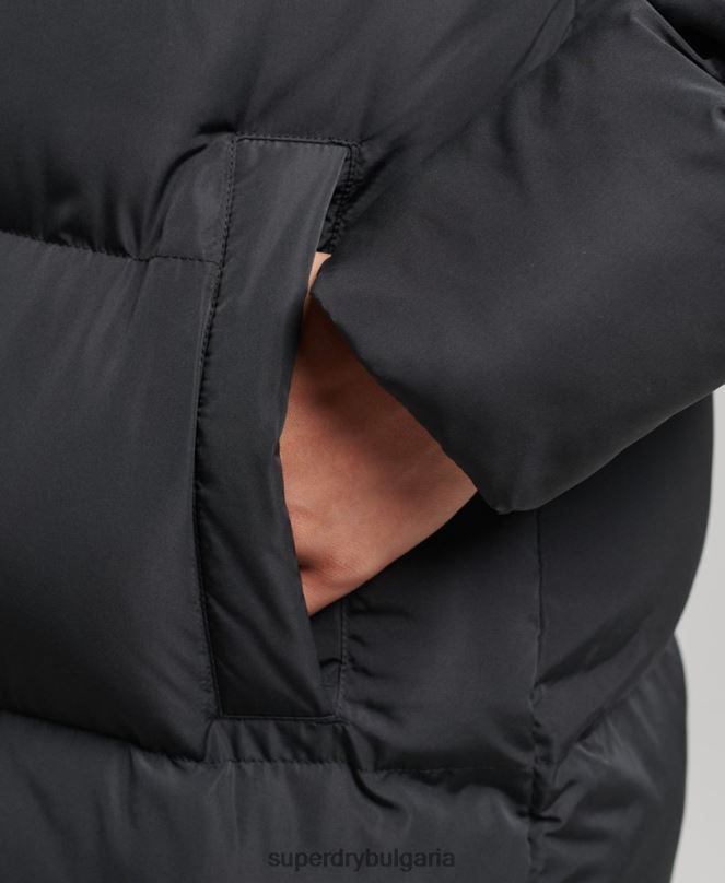 Superdry облекло N00H3815 черен Жени пухено палто с парагади и качулка