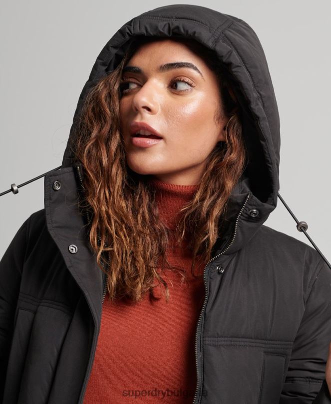 Superdry облекло N00H3823 черен Жени микрофибърно палто с качулка