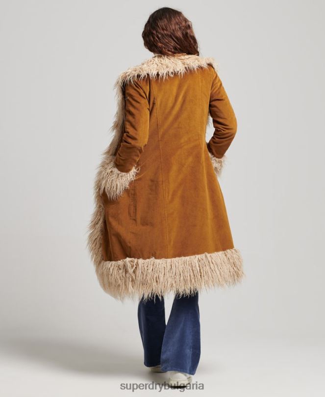 Superdry облекло N00H3835 кафяво Жени афганистанско палто, подплатено с изкуствена кожа