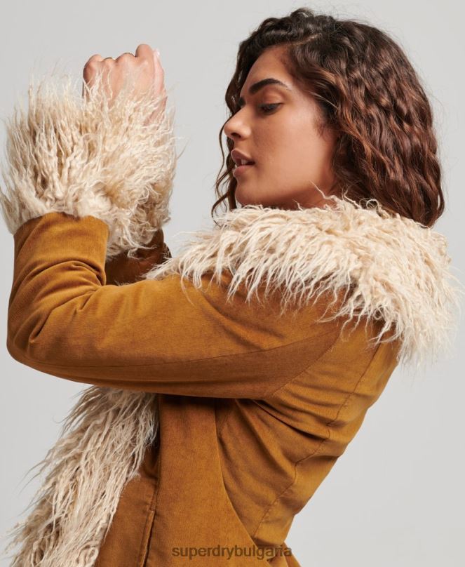 Superdry облекло N00H3835 кафяво Жени афганистанско палто, подплатено с изкуствена кожа